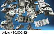 Falling dollar bills in slow motion against a blue background. Стоковое AI-видео, аниматор Владимир Федоров / Фотобанк Лори