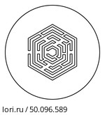 Hexagonal Maze Hexagon maze Labyrinth with six corner icon in circle round outline black color vector illustration flat style simple image. Стоковая иллюстрация, агентство Ingram Publishing / Фотобанк Лори