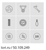 medal , compass , skype , wifi , behance , sports , games , fitness , athletics , football , bodybuilding , snooker , ball , cricket , tennis , stopwatch , golf  , social , media , icon, vector, design,  flat,  collection, style, creative,  icons. Стоковая иллюстрация, агентство Ingram Publishing / Фотобанк Лори