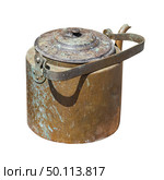 Старый латунный чайник на белом фоне. Old brass kettle on white background. Стоковое фото, фотограф Татьяна Д / Фотобанк Лори