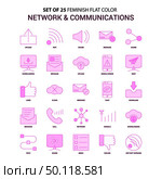 Set of 25 Feminish Network and Communication Flat Color Pink Icon set. Стоковая иллюстрация, агентство Ingram Publishing / Фотобанк Лори