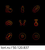 bowling , medal , rugby , pintrest , dumbell , sports , games , fitness , athletics , football , bodybuilding , snooker , ball , cricket , tennis , stopwatch , golf  , social , media , icon, vector, design,  flat,  collection, style, creative,  icons. Стоковая иллюстрация, агентство Ingram Publishing / Фотобанк Лори