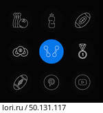 bowling , medal , rugby , pintrest , dumbell , sports , games , fitness , athletics , football , bodybuilding , snooker , ball , cricket , tennis , stopwatch , golf  , social , media , icon, vector, design,  flat,  collection, style, creative,  icons. Стоковая иллюстрация, агентство Ingram Publishing / Фотобанк Лори