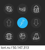 coin , dollar,  crypto currency , lock , pin , arrow , up , down , golem , mobile , icon, vector, design,  flat,  collection, style, creative,  icons. Стоковая иллюстрация, агентство Ingram Publishing / Фотобанк Лори