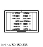 Laptop With Binary Code Icon. Outline Simple Design. Vector Illustration. Стоковая иллюстрация, агентство Ingram Publishing / Фотобанк Лори