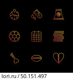 alarm , testtube , compass , beaker , industry , football , celender , books ,key , lips , heart break ,icon, vector, design,  flat,  collection, style, creative,  icons. Стоковая иллюстрация, агентство Ingram Publishing / Фотобанк Лори