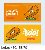 Happy Halloween invitation design with coffins vector. Стоковая иллюстрация, агентство Ingram Publishing / Фотобанк Лори