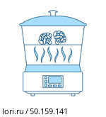 Kitchen Steam Cooker Icon. Thin Line With Blue Fill Design. Vector Illustration. Стоковая иллюстрация, агентство Ingram Publishing / Фотобанк Лори
