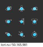 sports , games , atheletes , balls , fitness , football , fifa , russia , cricket , ball , bat , wicket, gym ,  tennis , running, race , hurdles , shoes , flag , icon, vector, design,  flat,  collection, style, creative,  icons. Стоковая иллюстрация, агентство Ingram Publishing / Фотобанк Лори