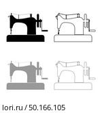 Stitching machine Sewing machine Tailor equipment vintage icon outline set black grey color vector illustration flat style simple image. Стоковое фото, агентство Ingram Publishing / Фотобанк Лори