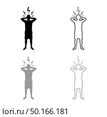 Man holding hand near head with lightning thunderbolt Concept trouble problem people silhouette icon outline set black grey color vector illustration flat style simple image. Стоковое фото, агентство Ingram Publishing / Фотобанк Лори