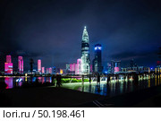 Shenzhen, China - August, 2019: Shenzhen city skyline night scenery, China. Стоковое фото, агентство Ingram Publishing / Фотобанк Лори