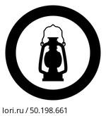 Kerosene lamp Camping lantern Retro gas lamp vintage icon in circle round black color vector illustration flat style simple image. Kerosene lamp Camping lantern Retro gas lamp vintage icon in circle round black color vector illustration flat style image. Стоковая иллюстрация, агентство Ingram Publishing / Фотобанк Лори