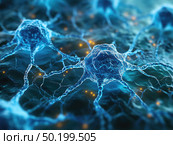 Colorful illustration of neurons showcasing intricate connections in a scientific study context. Стоковое AI-изображение, AI-художник Татьяна  Бральнина / Фотобанк Лори
