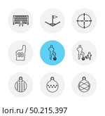 sports , games , atheletes , balls , fitness , football , fifa , russia , cricket , ball , bat , wicket, gym ,  tennis , running, race , hurdles , shoes , flag , icon, vector, design,  flat,  collection, style, creative,  icons. Стоковая иллюстрация, агентство Ingram Publishing / Фотобанк Лори