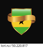 Sao Tome and Principe flag Golden badge design vector. Стоковая иллюстрация, агентство Ingram Publishing / Фотобанк Лори