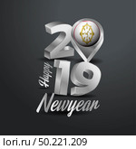 Happy New Year 2019 Grey Typography with Sikkim Flag Location Pin. Country Flag  Design. Стоковая иллюстрация, агентство Ingram Publishing / Фотобанк Лори