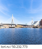 square crop of Boston Zakim bridge at Boston downtown MA USA. Стоковое фото, агентство Ingram Publishing / Фотобанк Лори