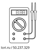 Digital multimeter for measuring electrical indicators AC DC voltage amperage ohmmeter power with probes icon outline black color vector illustration flat style simple image. Стоковая иллюстрация, агентство Ingram Publishing / Фотобанк Лори