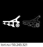 Plow for cultivating land before sowing farm products Tractor machanism equipment Industrial device icon outline set white color vector illustration flat style simple image. Стоковая иллюстрация, агентство Ingram Publishing / Фотобанк Лори