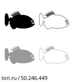 Piranha angry fish icon outline set black grey color vector illustration flat style simple image. Piranha angry fish icon outline set black grey color vector illustration flat style image. Стоковая иллюстрация, агентство Ingram Publishing / Фотобанк Лори