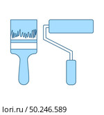 Icon Of Construction Paint Brushes. Thin Line With Blue Fill Design. Vector Illustration. Стоковая иллюстрация, агентство Ingram Publishing / Фотобанк Лори
