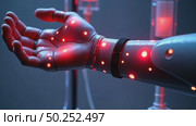 AI robotic arm with colorful sensors on it and blood transfusion station background. Стоковое AI-видео, аниматор Sergey Grishin / Фотобанк Лори