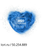 Powder shape of heart in the color classic blue on a white background, copy space. Trend color of the year 2020.. Classic blue powder in the shape of heart. Стоковое фото, агентство Ingram Publishing / Фотобанк Лори