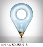 Idea location concept as a business success symbol as a lightbulb or light bulb shaped as a pin marker icon as a 3D illustration. Стоковое фото, агентство Ingram Publishing / Фотобанк Лори