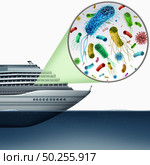 Cruise liner Ship disease outbreak and norovirus and e coli contamination risk as a passenger boat with contagious germs health risk as a 3D illustration. Стоковое фото, агентство Ingram Publishing / Фотобанк Лори