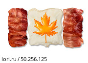 Canadian breakfast eggs and bacon strips shaped as a Canada flag creative food  in a 3D illustration style. Стоковое фото, агентство Ingram Publishing / Фотобанк Лори
