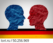 Germany far left and far right wing political concept as a Berlin and German political and Europe social thinking idelogies concept with two sides of opposing European ideology with 3D illustration elements. Стоковое фото, агентство Ingram Publishing / Фотобанк Лори