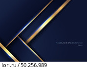 Abstract elegant blue geometric overlap layers with stripe golden line and lighting on dark blue background. Luxury style. Vector illustration. Стоковая иллюстрация, агентство Ingram Publishing / Фотобанк Лори