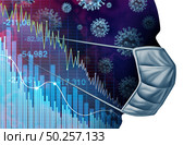 Coronavirus economic fear and economy fears and disease as a global pandemic or virus Outbreak and Stock market selling as a sick financial and business recession concept with 3D illustration elements. Стоковое фото, агентство Ingram Publishing / Фотобанк Лори
