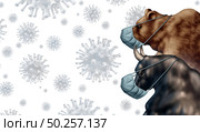 Stock market virus fear or bull and bear economic crisis and sick financial health as a business recession concept or metaphor for uncertainty in the economy investing sentiment in a 3D illustration style. Стоковое фото, агентство Ingram Publishing / Фотобанк Лори