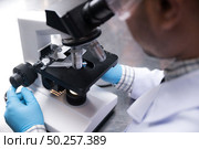 Young scientist working with a microscope in a laboratory. Young scientist doing some research. Стоковое фото, агентство Ingram Publishing / Фотобанк Лори
