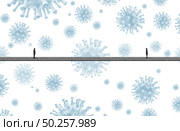 Social distancing disease control and limiting contact with people to avoid flu virus infection to limit novel coronavirus or covid-19 infectious spread of contagious germs with 3D illustration elements. . Стоковое фото, агентство Ingram Publishing / Фотобанк Лори