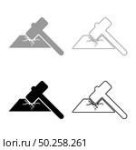 Sledge hammer breaks hard surface with formation of strong cracks icon outline set black grey color vector illustration flat style simple image. Sledge hammer breaks hard surface with formation of strong cracks icon outline set black grey color vector illustration flat style image. Стоковая иллюстрация, агентство Ingram Publishing / Фотобанк Лори