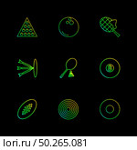 racket , bowling , tennis , target , sports , games , fitness , athletics , football , bodybuilding , snooker , ball , cricket , tennis , stopwatch , golf  , social , media , icon, vector, design,  flat,  collection, style, creative,  icons. Стоковая иллюстрация, агентство Ingram Publishing / Фотобанк Лори