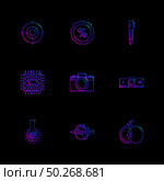 electronics , technology , study , education , science , computer , laptop , graph , bulb, camera , target , cd , video , media , icon, vector, design,  flat,  collection, style, creative,  icons. Стоковая иллюстрация, агентство Ingram Publishing / Фотобанк Лори
