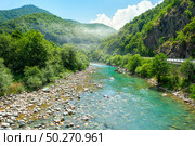 Top view of the mountains and the Tara river. Mountains and the Tara river. Стоковое фото, агентство Ingram Publishing / Фотобанк Лори