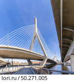 Boston Zakim bridge over Charles river around Boston bay harbor at Boston downtown MA USA. Boston is the capital and most populous cityof the Commonwealth of Massachusetts in the United States. Стоковое фото, агентство Ingram Publishing / Фотобанк Лори
