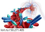 Antibodies in blood inside the human body related to the immune system fighting disease as a medical symbol for antibody or  immunoglobulin inside an artery anatomy concept as a 3D illustration. Стоковое фото, агентство Ingram Publishing / Фотобанк Лори