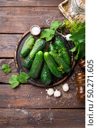 Fermenting cucumbers, cooking recipe salted or marinated pickles with garlic and dil. Fermenting cucumbers, cooking recipe salted or marinated pickles with garlic and dill. Стоковое фото, агентство Ingram Publishing / Фотобанк Лори