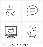 Pack of 4 Universal Line Icons for Web Applications barbecue, shopping basket, stove, mail, liked Vector Illustration. Стоковая иллюстрация, агентство Ingram Publishing / Фотобанк Лори