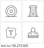 4 Interface Line Icon Set of modern symbols on interface, alp abates, apartment, home, t Vector Illustration. Стоковая иллюстрация, агентство Ingram Publishing / Фотобанк Лори