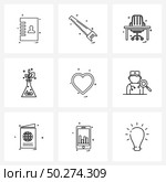 Set of 9 Universal Line Icons of valentine, heart, desk, Monet plant, plants Vector Illustration. Стоковая иллюстрация, агентство Ingram Publishing / Фотобанк Лори