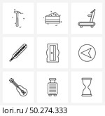 Set of 9 Simple Line Icons of sharpener, temp, treadmill, health, thermometer Vector Illustration. Стоковая иллюстрация, агентство Ingram Publishing / Фотобанк Лори