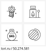 Universal Symbols of 4 Modern Line Icons of time, vacation, minutes, matches, health Vector Illustration. Стоковая иллюстрация, агентство Ingram Publishing / Фотобанк Лори