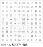 Mobile UI Line Icon Set of 100 Modern Pictograms of sea side, food, software, packet, up Vector Illustration. Стоковая иллюстрация, агентство Ingram Publishing / Фотобанк Лори